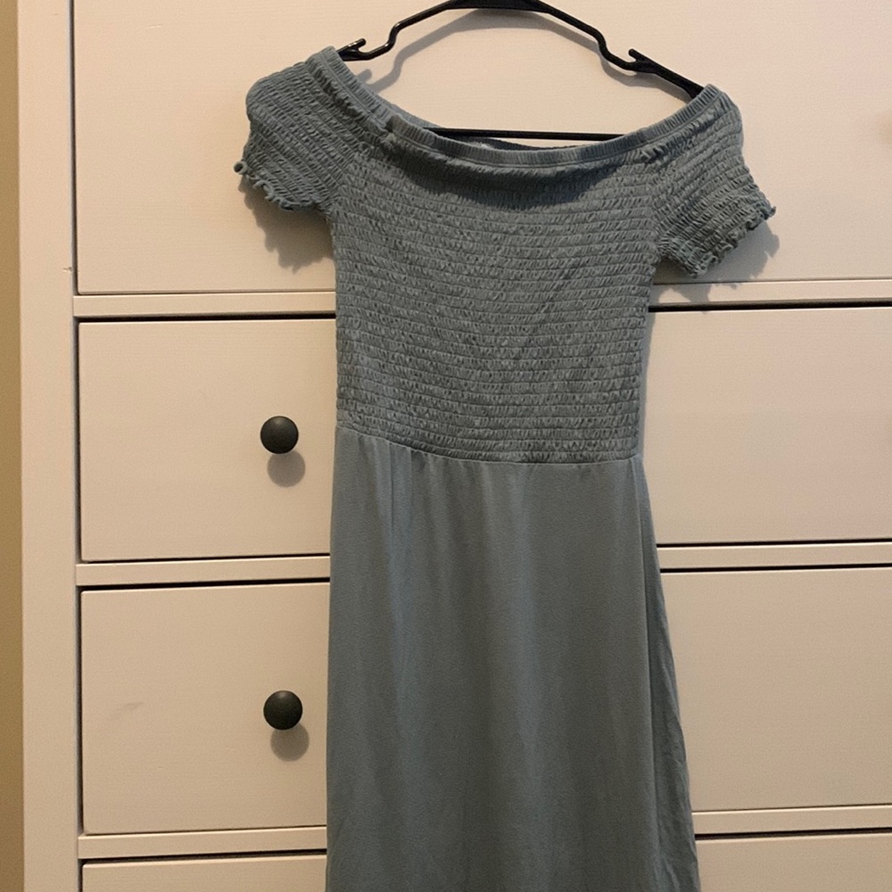 Pink Rose off the shoulder green dress